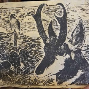 Pronghorn and Badlands Handmade Linocut print (9 x 12")