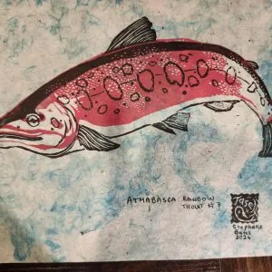 Athabasca Rainbow Trout Handmade Linocut Print (10 x 7.5")