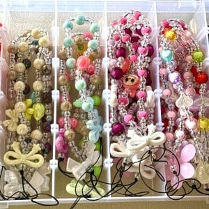 Handmade Kawaii Beaded Phone Charm Set - Y2K Bow Bag Charm / Phone Strap / Keychain - Coquette Aesthetic
