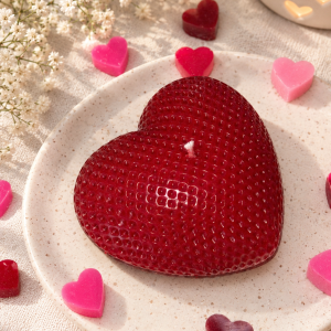 Handcrafted “Pure Love” Red Beeswax Molded Heart Candle
